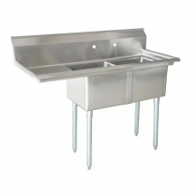 Omcan 25256 Two Tub Sink Stainless Steel with 1.8" Corner Drain and LEFT Drainboard