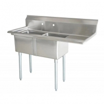 Omcan 25257 Two Tub Sink Stainless Steel with 1.8" Corner Drain and RIGHT Drainboard
