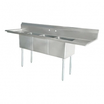 Omcan 25261 Three Tub Sink Stainless Steel  with 1.8" Corner Drain with LEFT and RIGHT Drainboard