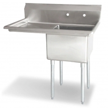 Omcan 25263 One Tub Sink Stainless Steel with 1.8" Corner Drain and LEFT Drainboard