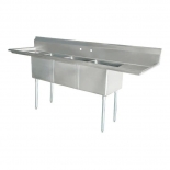 Omcan 22117 Three Tub Sink Stainless Steel  with 1.8" Corner Drain with LEFT and RIGHT Drainboard