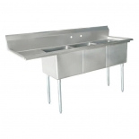 Omcan 25259 Three Tub Sink Stainless Steel with 1.8" Corner Drain and LEFT Drainboard
