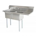 Omcan 25268 Two Tub Sink Stainless Steel with 1.8" Corner Drain and RIGHT Drainboard