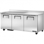 True 72" Stainless Steel Hinged Solid 3 Doors Worktop Cooler TWT-72-HC
