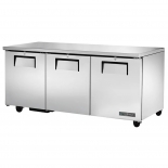 True 72" Stainless Steel Hinged Solid 3 Doors Under Counter Cooler TUC-72-HC