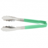 Vollrath 4780970 with Green handle one-piece scalloped 9" tongs 