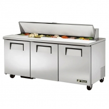 True 72" Stainless Steel Hinged Solid 3 Doors Sandwich table / Prep Cooler TSSU-72-18-HC