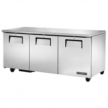 True 72" Stainless Steel Hinged Solid 3 Doors Under Counter Cooler TUC-72-HC