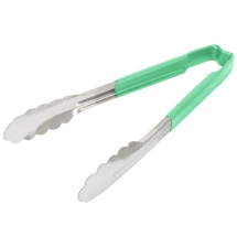 Vollrath 4780970 with Green handle one-piece scalloped 9" tongs 