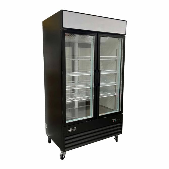 EFI C2P-48GDVCX Black Exterior Exterior Hinged Solid 2 Doors with Glass 2 Sliding Doors Pass Thru Cooler 