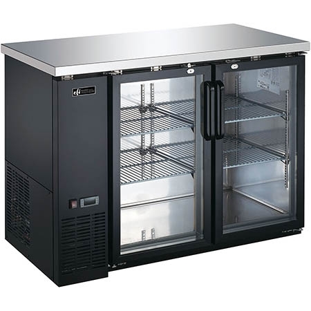 EFI CBBGD2-48CC Black Exterior Hinged Glass 2 Doors Back Bar Cooler