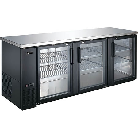 EFI CBBGD3-90CC Black Exterior Hinged Glass 3 Doors Back Bar Cooler