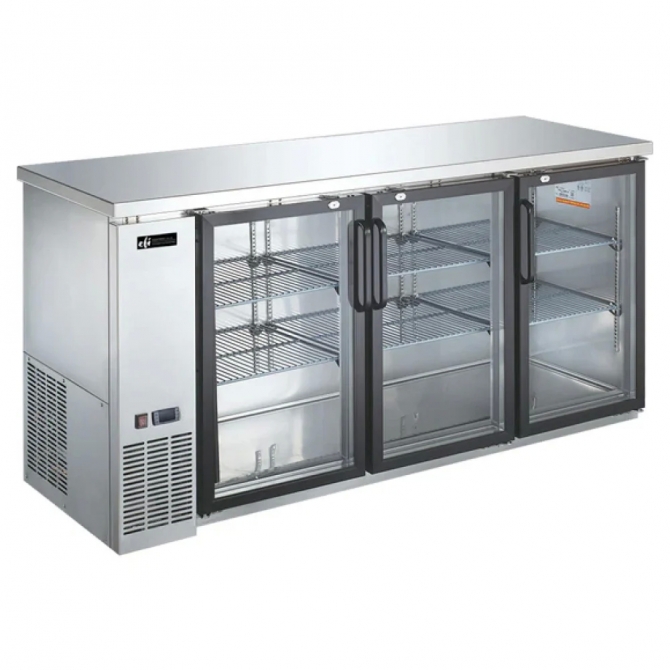EFI CBBSGD3-72CC Stainless Steel Exterior Hinged Glass 3 Doors Back Bar Cooler