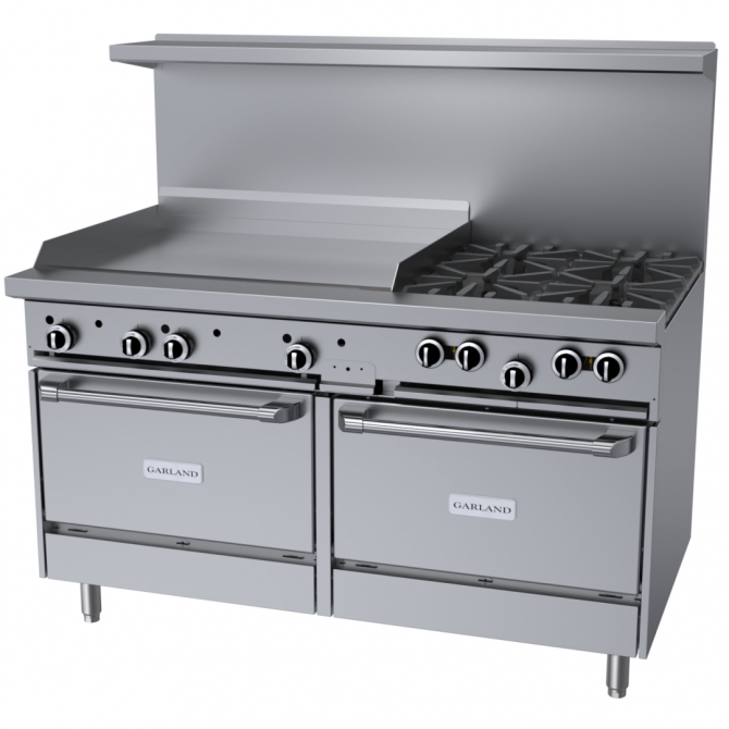 Garland G60-4G36RR G Series 60" Natural Gas 4 Burners Range With 36" Griddle and 2 Standard Ovens