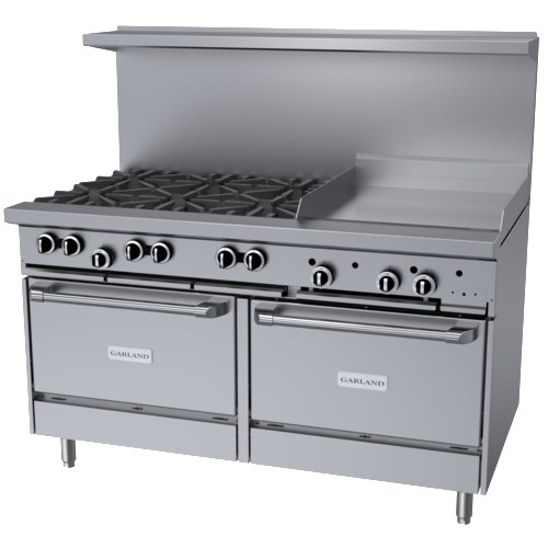 Garland G60-6G24RR G Series 60" Natural Gas 6 Burners Range With 24" Griddle and 2 Standard Ovens