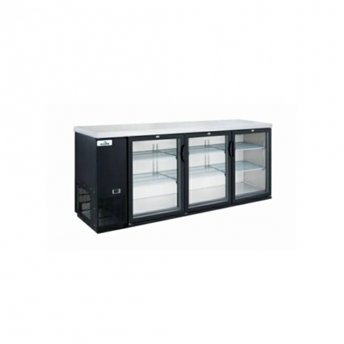 Glacier 73"  Back Bar Cooler 3 hinged Glass Doors Black Exterior GBB-73G