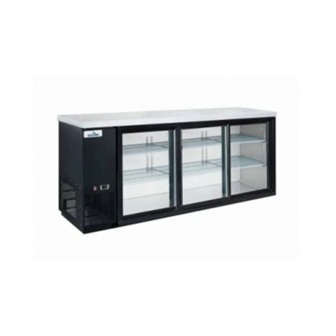 Glacier 73"  Back Bar Cooler 3 Sliding Glass Door Black exterior GBB-73GSD