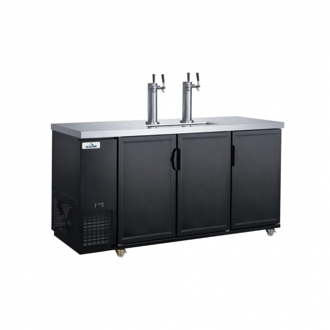 Glacier 73" Dual Tap Kegerator / Beer Tap Cooler 3 hinged black solid doors Black Exterior GDD-73