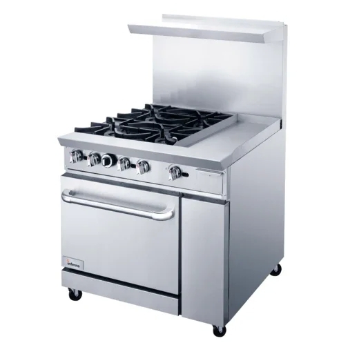 Inferno 36" (4) Open Burner, 12" Manual Griddle Combination  Restaurant Range with Oven IR36-4B-12G