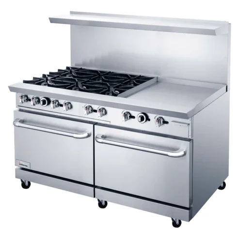 Inferno - 60" (6) Open Burner, 24" Manual Griddle Restaurant Range with 2 ovens IR60-6B-24G 