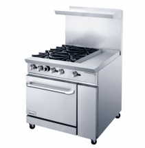 Inferno 36" (4) Open Burner, 12" Manual Griddle Combination  Restaurant Range with Oven IR36-4B-12G