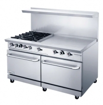 Inferno - 60" (4) Open Burner, 36" Manual Griddle Restaurant Range with 2 ovens IR60-4B-36G