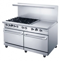 Inferno - 60" (6) Open Burner, 24" Manual Griddle Restaurant Range with 2 ovens IR60-6B-24G 