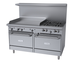US Range U60-4G36RR U-Series 60" 4 Open Burner Range with 36" Manual Griddle with 2 Standard Ovens