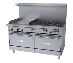 US Range U60-6G24RR U-Series 60" 6 Open Burner Range with 24" Manual Griddle with 2 Standard Ovens